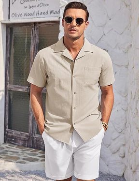 COOFANDY Mens Casual Cotton Linen Shirt Short Sleeve Button Up Shirts Summer Beach Top S-XXXL