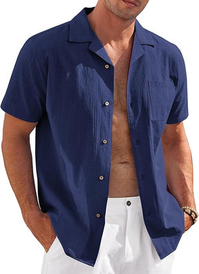 COOFANDY Mens Casual Cotton Linen Shirt Short Sleeve Button Up Shirts Summer Beach Top S-XXXL
