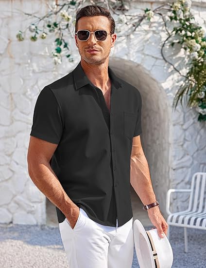 COOFANDY Mens Short Sleeve Shirts Casual Button Down Shirts Summer Beach Shirt Wrinkle Free S-XXXL