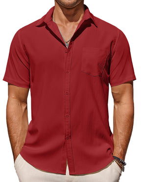 COOFANDY Men's Short Sleeve Button Up Vacation Camp Shirt Summer Beach Wrinkle Free Linen Shirt Big and Tall
