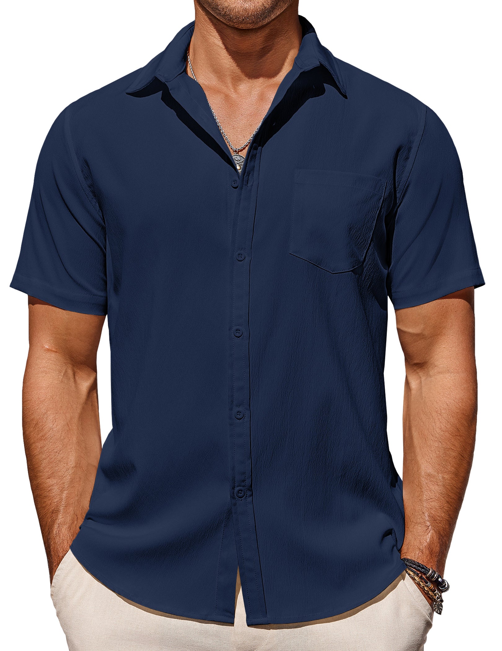 COOFANDY Men's Short Sleeve Button Up Vacation Camp Shirt Summer Beach Wrinkle Free Linen Shirt Big and Tall
