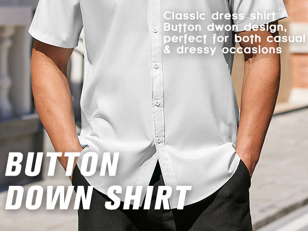 COOFANDY Men's Dress Shirts Short Sleeve Wrinkle Free Business Textured Shirt Casual Button Down Shirts