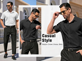 COOFANDY Men's Dress Shirts Short Sleeve Wrinkle Free Business Textured Shirt Casual Button Down Shirts