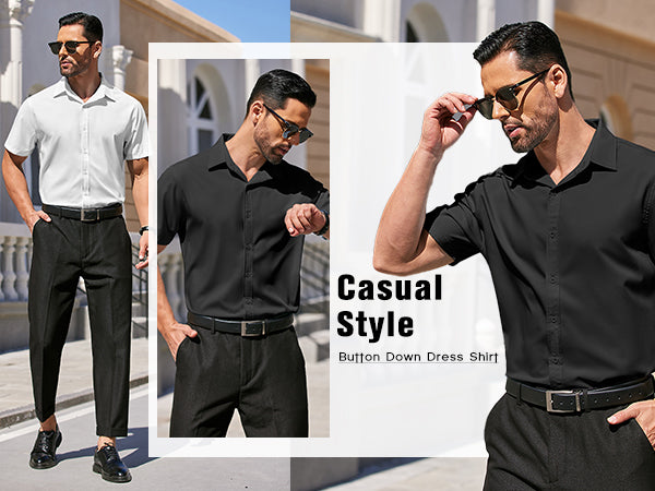 COOFANDY Men's Dress Shirts Short Sleeve Wrinkle Free Business Textured Shirt Casual Button Down Shirts