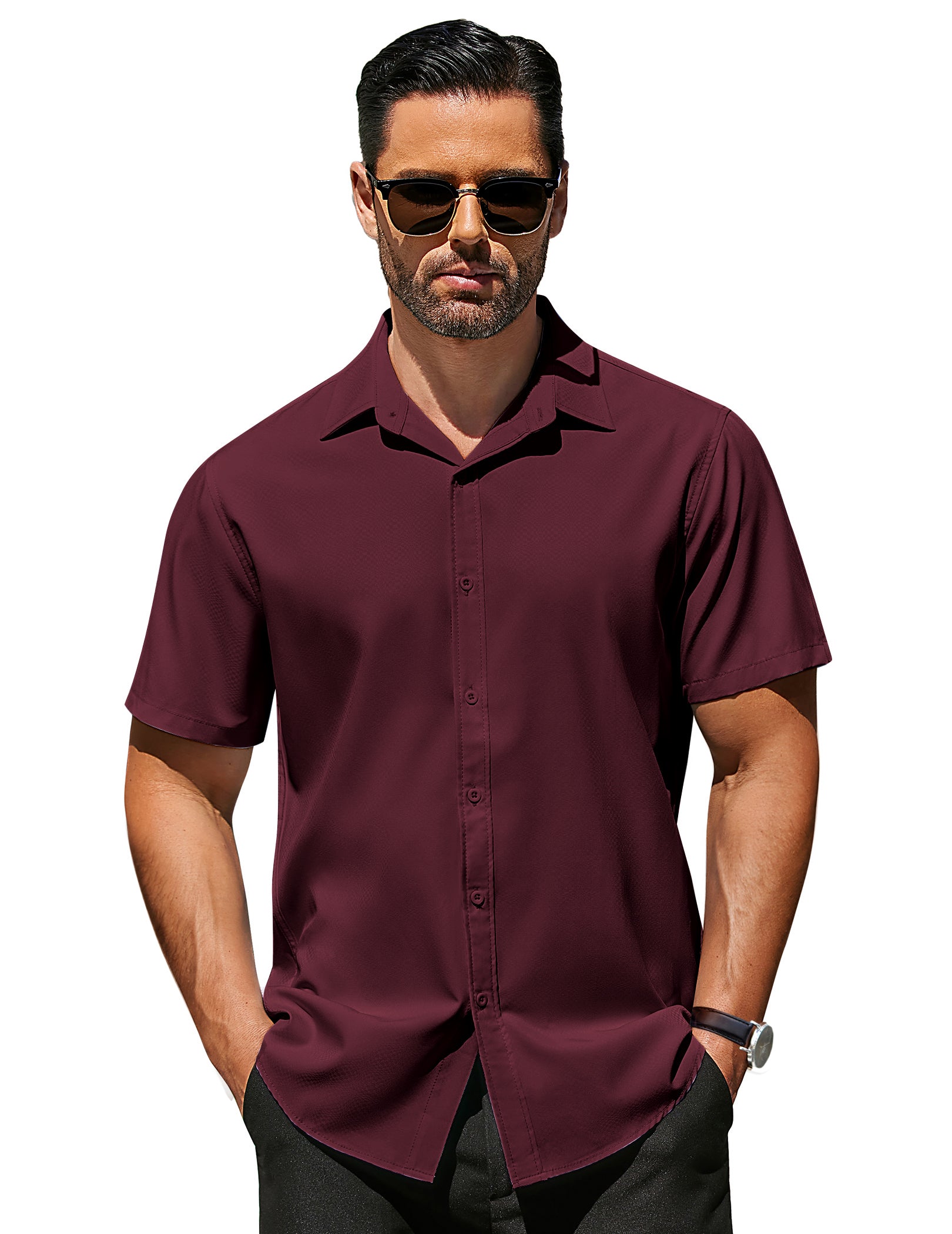 COOFANDY Men's Dress Shirts Short Sleeve Wrinkle Free Business Textured Shirt Casual Button Down Shirts
