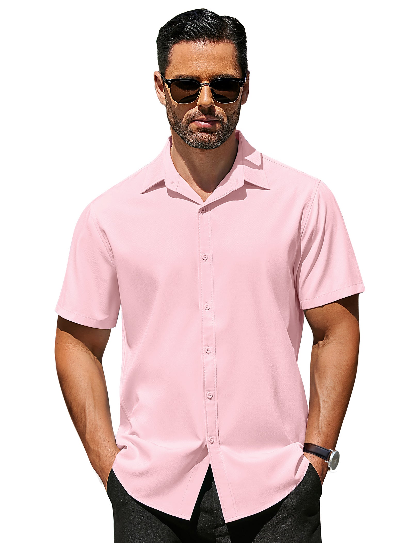 COOFANDY Men's Dress Shirts Short Sleeve Wrinkle Free Business Textured Shirt Casual Button Down Shirts