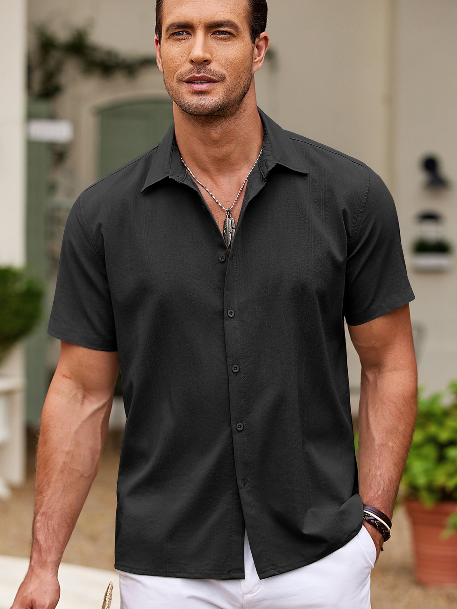 COOFANDY Men's Cuban Guayabera Shirt Short Sleeve Button Down Shirts Casual Summer Beach Shirts