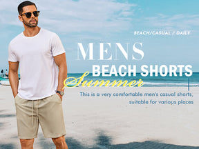 COOFANDY Men's Beach Shorts 9" Elastic Waist Drawstring Short Lightweight Regular Fit Casual Summer Shorts