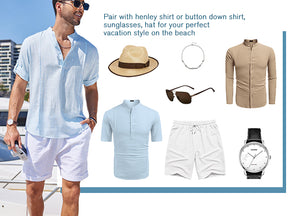 COOFANDY Men's Beach Shorts 9" Elastic Waist Drawstring Short Lightweight Regular Fit Casual Summer Shorts