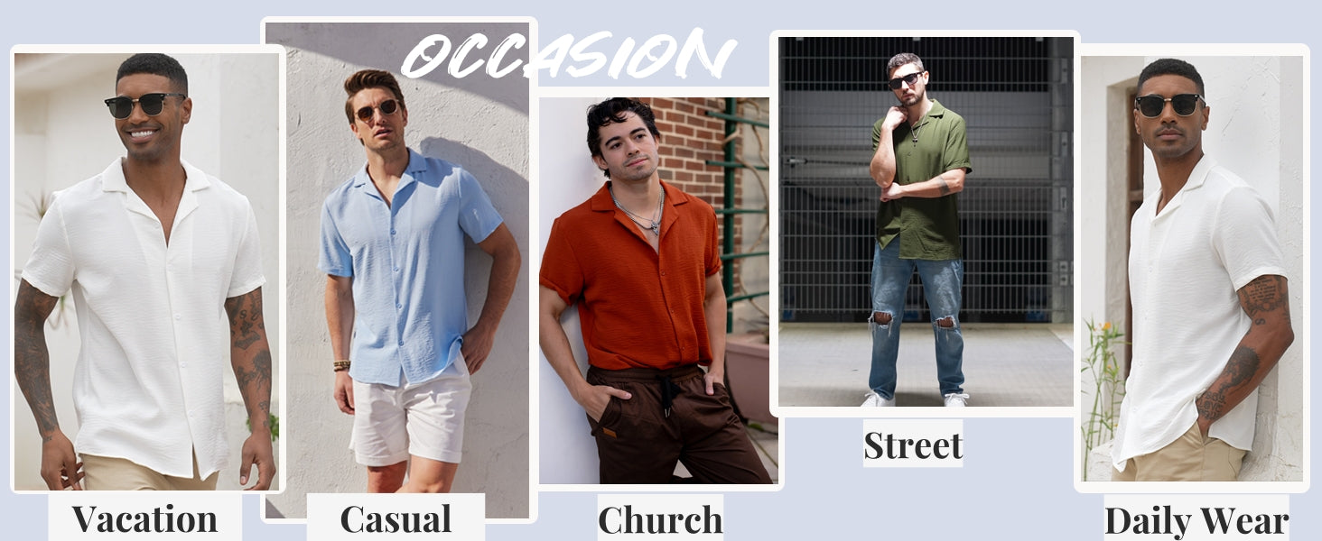 COOFANDY Men's Casual Button Down Shirt Short Sleeve Textured Summer Cuban Beach Shirts S-XXXL
