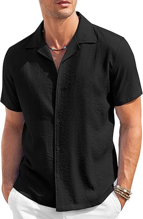 COOFANDY Men's Casual Button Down Shirt Short Sleeve Textured Summer Cuban Beach Shirts S-XXXL