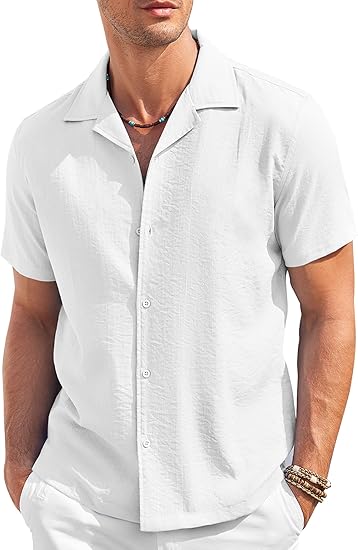 COOFANDY Men's Casual Button Down Shirt Short Sleeve Textured Summer Cuban Beach Shirts S-XXXL