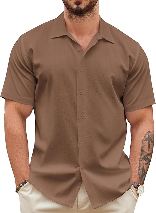 COOFANDY Men's Casual Button Down Shirts Short Sleeve Wrinkle-Free Summer Beach Wear S-XXXL