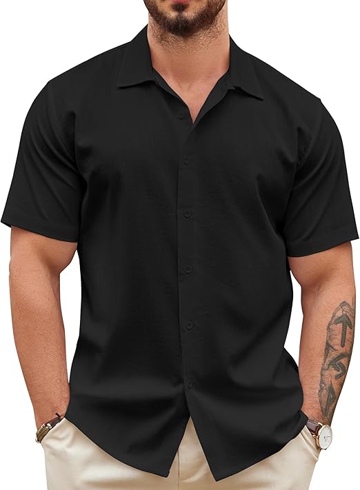 COOFANDY Men's Casual Button Down Shirts Short Sleeve Wrinkle-Free Summer Beach Wear S-XXXL