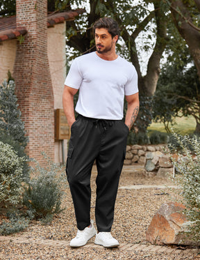 COOFANDY Mens Cargo Pants Relaxed Fit Casual Linen Pants Drawstring Sweatpants with 6 Pockets