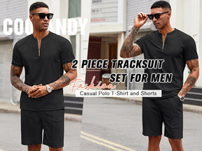 COOFANDY Men's 2 Pieces Outfits Casual Quarter Zip Polo T Shirt and Shorts Set Athletic Jogging Summer Tracksuit