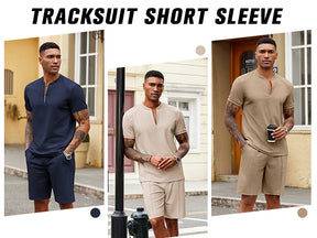 COOFANDY Men's 2 Pieces Outfits Casual Quarter Zip Polo T Shirt and Shorts Set Athletic Jogging Summer Tracksuit