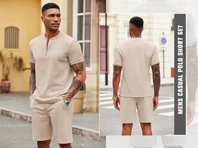 COOFANDY Men's 2 Pieces Outfits Casual Quarter Zip Polo T Shirt and Shorts Set Athletic Jogging Summer Tracksuit
