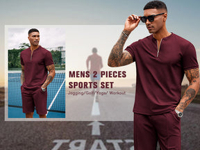 COOFANDY Men's 2 Pieces Outfits Casual Quarter Zip Polo T Shirt and Shorts Set Athletic Jogging Summer Tracksuit