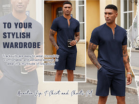 COOFANDY Men's 2 Pieces Outfits Casual Quarter Zip Polo T Shirt and Shorts Set Athletic Jogging Summer Tracksuit