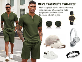 COOFANDY Men's 2 Pieces Outfits Casual Quarter Zip Polo T Shirt and Shorts Set Athletic Jogging Summer Tracksuit