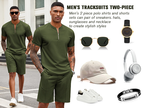 COOFANDY Men's 2 Pieces Outfits Casual Quarter Zip Polo T Shirt and Shorts Set Athletic Jogging Summer Tracksuit