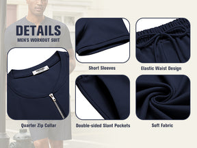 COOFANDY Men's 2 Pieces Outfits Casual Quarter Zip Polo T Shirt and Shorts Set Athletic Jogging Summer Tracksuit