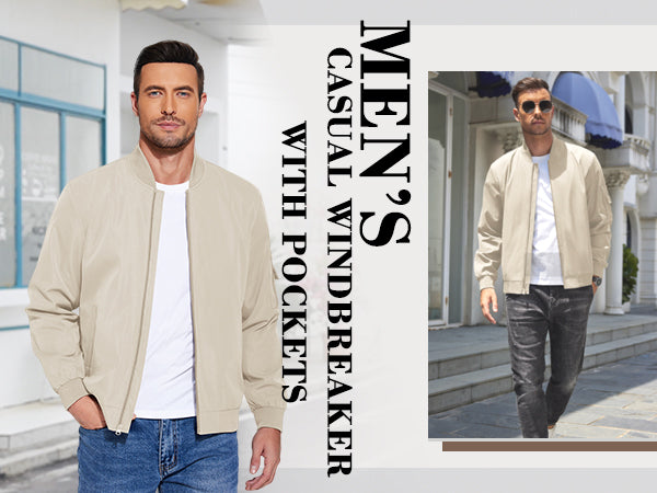COOFANDY Men's Lightweight Bomber Jackets Casual Spring Fall Windbreaker Jacket Light Zip Up Coat With Pocket