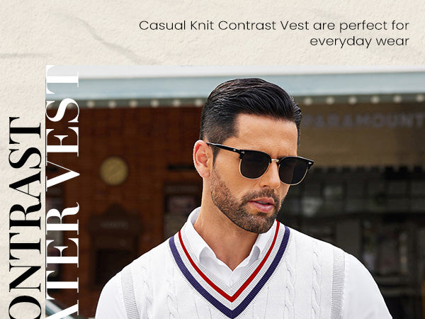 COOFANDY Men's Sweater Vest V Neck Casual Sleeveless Pullover Striped Cable Knit Sweater Vest