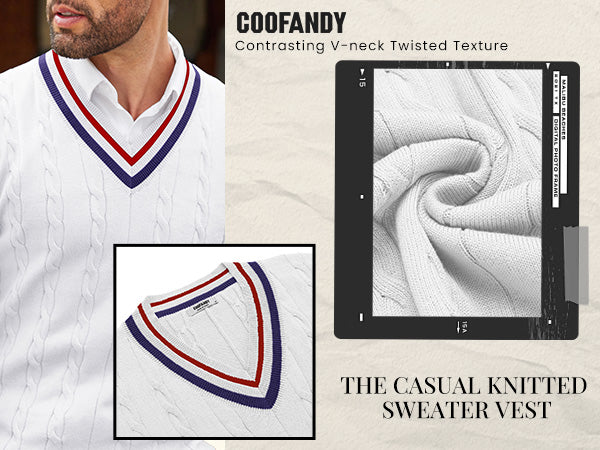 COOFANDY Men's Sweater Vest V Neck Casual Sleeveless Pullover Striped Cable Knit Sweater Vest