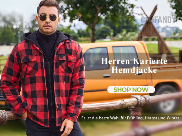 COOFANDY Men's Flannel Shirt Jacket Warm Quilted Lined Hooded Long Sleeve Plaid Shirt Jackets
