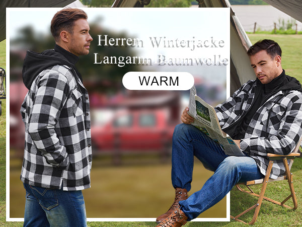 COOFANDY Men's Flannel Shirt Jacket Warm Quilted Lined Hooded Long Sleeve Plaid Shirt Jackets