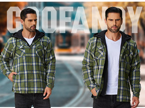 COOFANDY Men's Flannel Shirt Jacket Warm Quilted Lined Hooded Long Sleeve Plaid Shirt Jackets