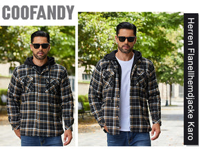 COOFANDY Men's Flannel Shirt Jacket Warm Quilted Lined Hooded Long Sleeve Plaid Shirt Jackets
