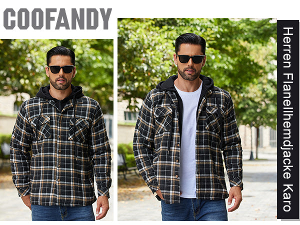 COOFANDY Men's Flannel Shirt Jacket Warm Quilted Lined Hooded Long Sleeve Plaid Shirt Jackets