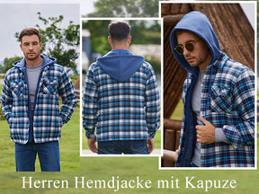 COOFANDY Men's Flannel Shirt Jacket Warm Quilted Lined Hooded Long Sleeve Plaid Shirt Jackets