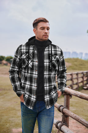 COOFANDY Men's Flannel Shirt Jacket Warm Quilted Lined Hooded Long Sleeve Plaid Shirt Jackets
