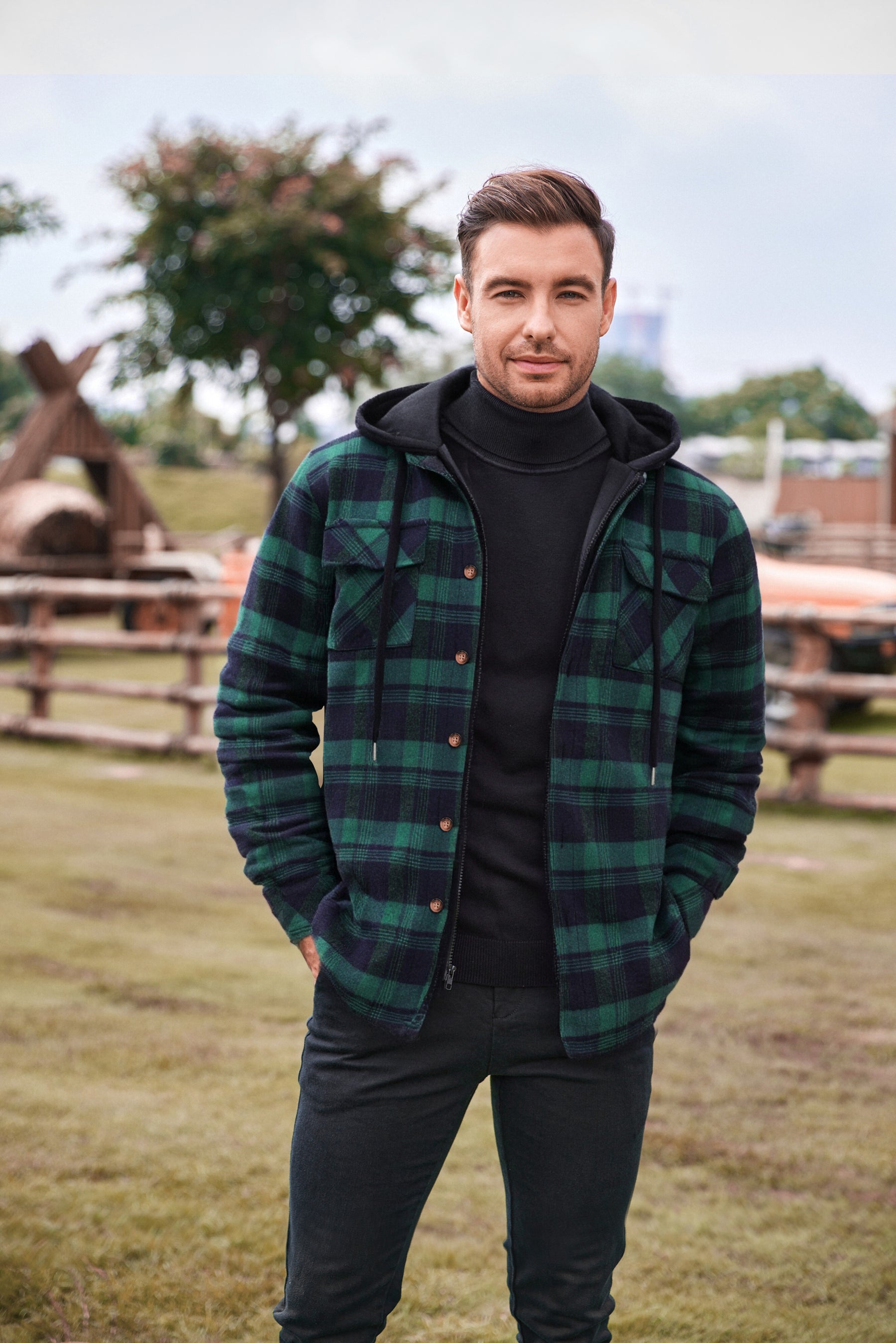 COOFANDY Men's Flannel Shirt Jacket Warm Quilted Lined Hooded Long Sleeve Plaid Shirt Jackets