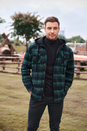 COOFANDY Men's Flannel Shirt Jacket Warm Quilted Lined Hooded Long Sleeve Plaid Shirt Jackets