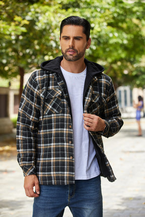 COOFANDY Men's Flannel Shirt Jacket Warm Quilted Lined Hooded Long Sleeve Plaid Shirt Jackets