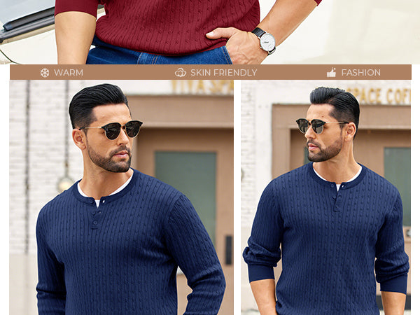 COOFANDY Men's Knit Henley Sweater Long Sleeve Button Down Fall Sweaters and Pullovers