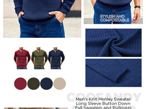 COOFANDY Men's Knit Henley Sweater Long Sleeve Button Down Fall Sweaters and Pullovers