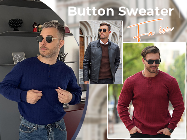 COOFANDY Men's Knit Henley Sweater Long Sleeve Button Down Fall Sweaters and Pullovers