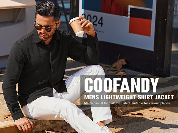 COOFANDY Men's Overshirt Shacket Jacket Mens Textured Button Down Long Sleeve Shirts Fashion Jacket
