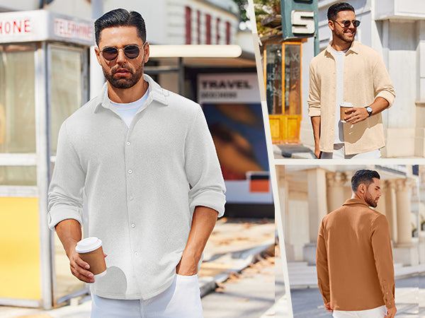 COOFANDY Men's Overshirt Shacket Jacket Mens Textured Button Down Long Sleeve Shirts Fashion Jacket