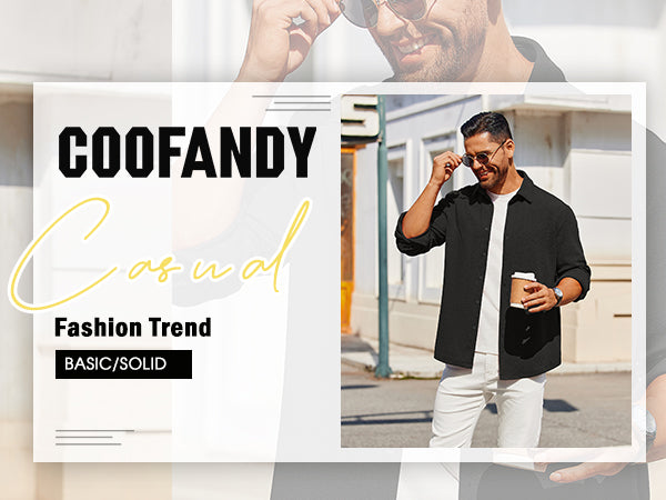 COOFANDY Men's Overshirt Shacket Jacket Mens Textured Button Down Long Sleeve Shirts Fashion Jacket