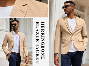 COOFANDY Men's Herringbone Blazer Slim Fit Cotton Sport Coats Two Buttons Casual Suit Jacket