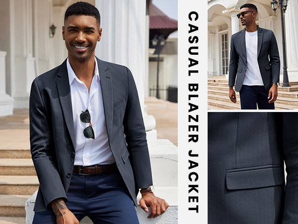 COOFANDY Men's Herringbone Blazer Slim Fit Cotton Sport Coats Two Buttons Casual Suit Jacket