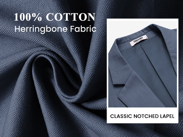 COOFANDY Men's Herringbone Blazer Slim Fit Cotton Sport Coats Two Buttons Casual Suit Jacket