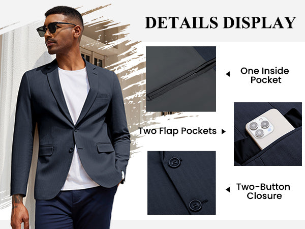 COOFANDY Men's Herringbone Blazer Slim Fit Cotton Sport Coats Two Buttons Casual Suit Jacket